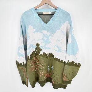 Vintage CANVAS 100% Cotton Scenic Landscape Sweater Plus 3X Art Rare 90s EUC USA